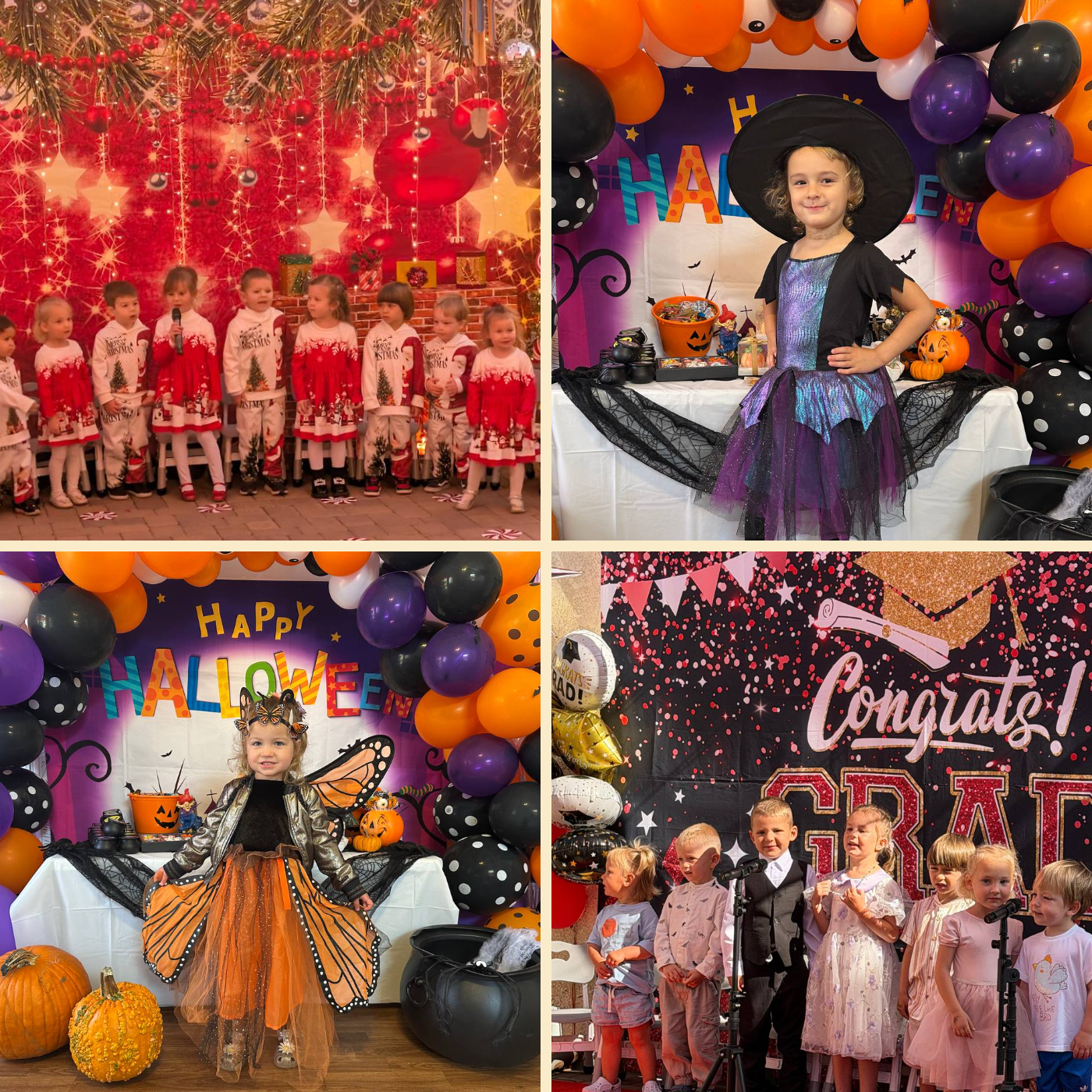 Children performing at graduation, holiday concerts, and dress-up celebrations at Little Birds LA